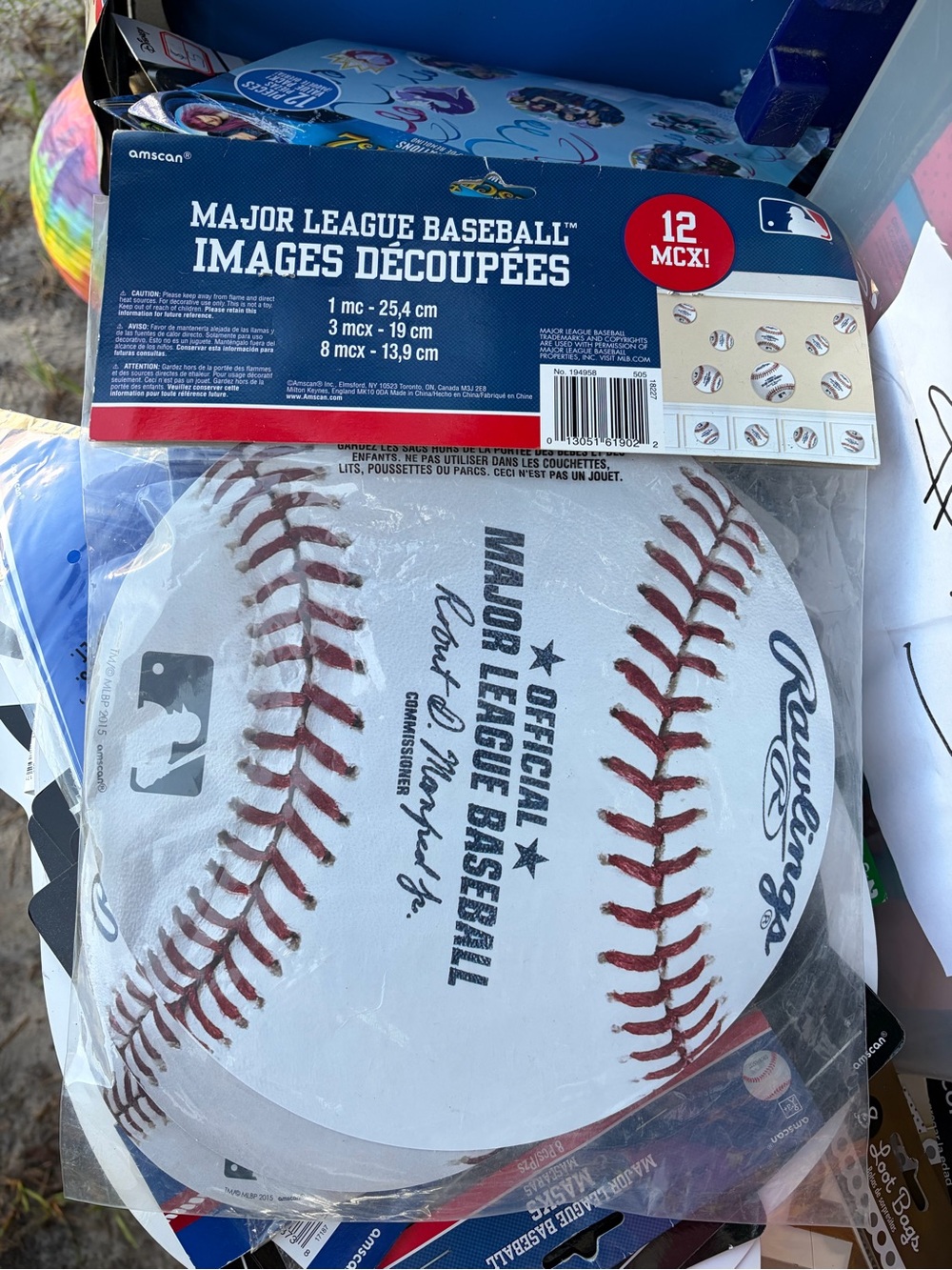 2 for $15 Rawlings White & Red Baseball Cutout Party Decor 2 packs.